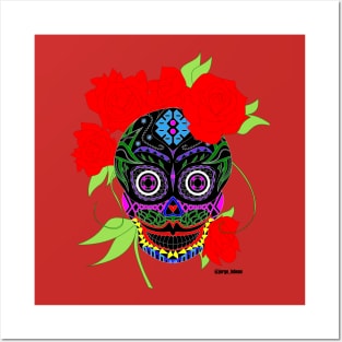 sugar skull in frida kahlo style ecopop pattern mandala Posters and Art